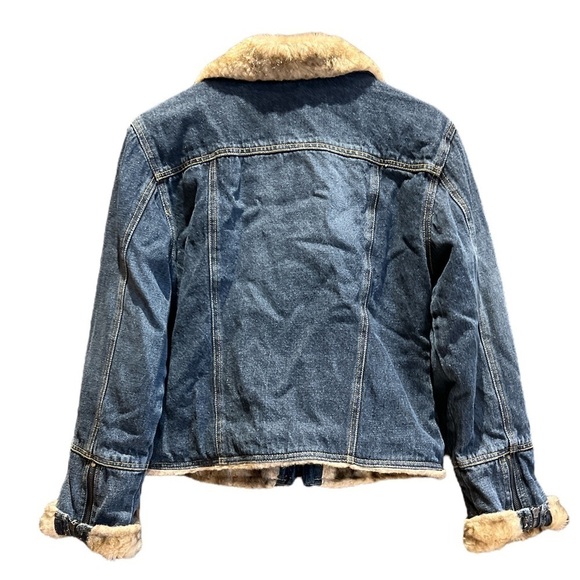 Jean jacket quilted lining faux fur trim Size S - Picture 2 of 13